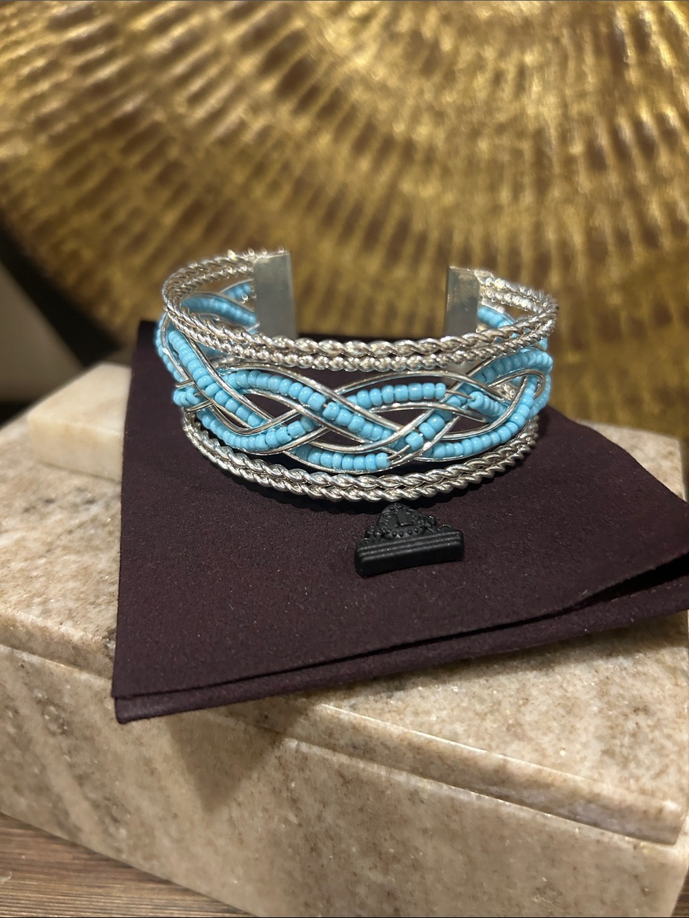 Braided Turquoise and Silver Cuff Bracelet - Women Jewelry never worn